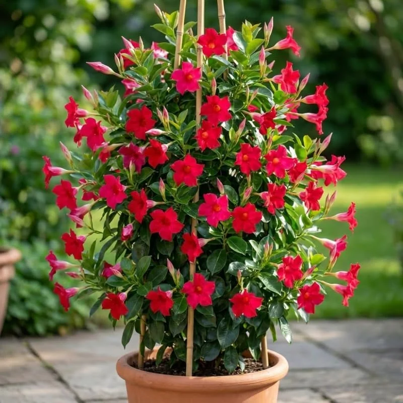 Red Mandevilla Live Plant – Tropical Flowering Vine – 2-Pack – Starter Size 4-7" Tall – Outdoor - Image 2