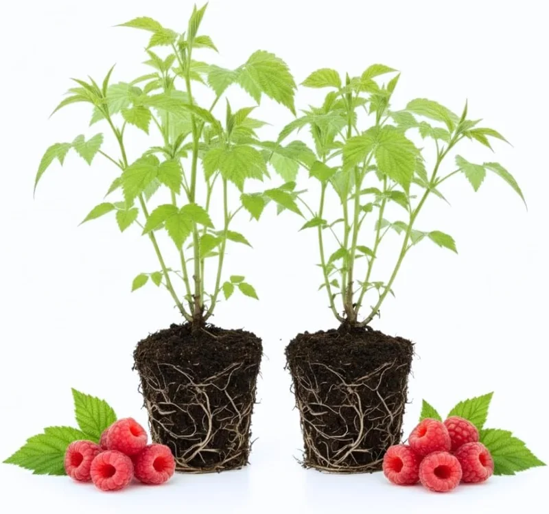 Red Raspberry Live Plants (2-Pack) - Sweet Raspberry Bush, 5-8 Inch Tall, Well-Rooted - Image 1