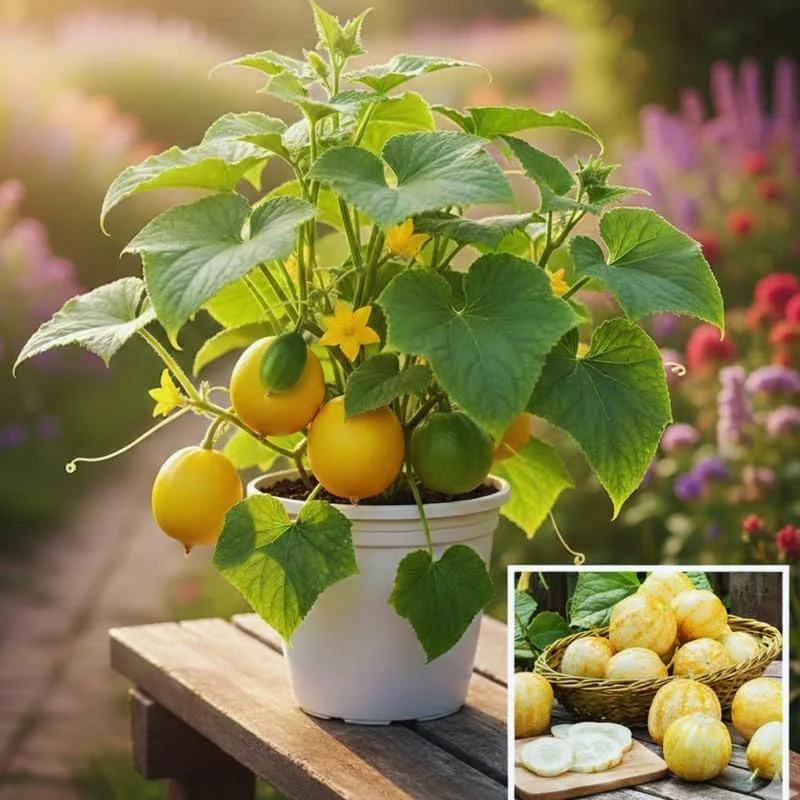 Lemon Cucumber Live Plants – Set of 2, Heirloom Vegetable, 4 Inch Pot - Image 1
