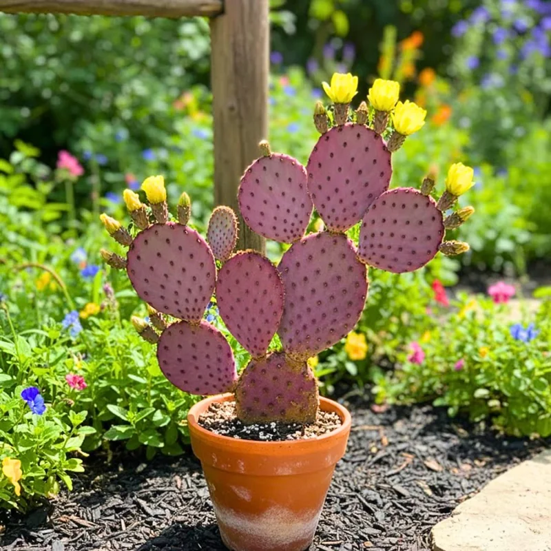 Purple Prickly Pear Cactus Live Plant – 6-8 Inch Opuntia macrocentra – Indoor/Outdoor - Image 1