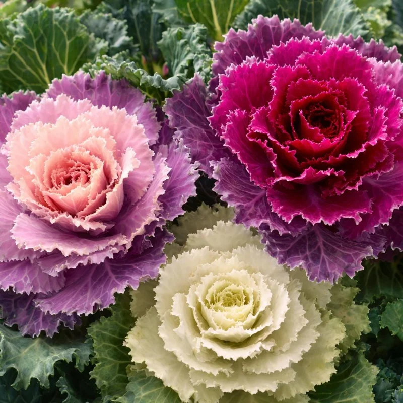 Flowering Kale Ornamental Cabbage Seeds Mix – 25 Seeds – Pink, Red, White - Image 1