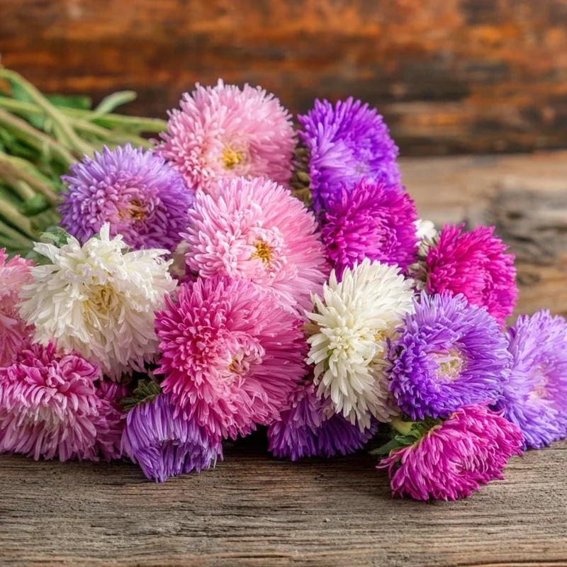 Powder Puff China Aster Seeds Mix - 200 Heirloom Seeds for Garden & Cut Flowers - Image 1