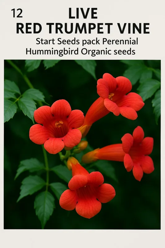 12 Organic Red Trumpet Vine Seeds - Perennial Hummingbird Climber - Image 1