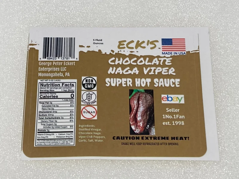 Chocolate Naga Viper Super Hot Pepper Sauce - 5 oz Bottle, Gluten-Free, Vegan - Image 2