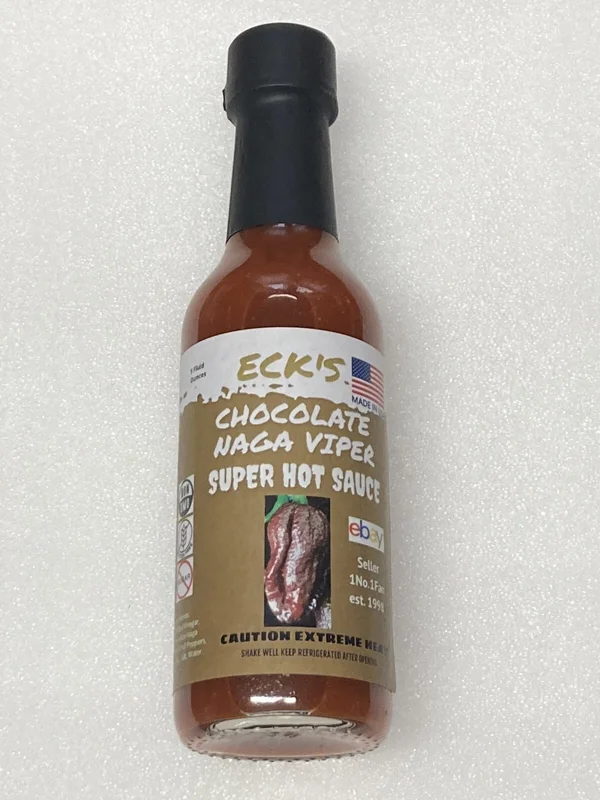 Chocolate Naga Viper Super Hot Pepper Sauce - 5 oz Bottle, Gluten-Free, Vegan - Image 1