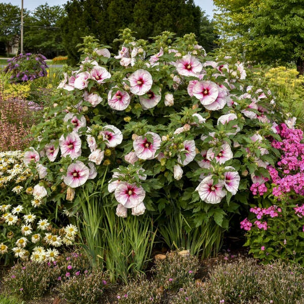 Hardy Hibiscus 'Angel Eyes' Live Plant - White Flowers with Raspberry Red Eye - 2.5 x 3.5 Inch Pot - Image 1