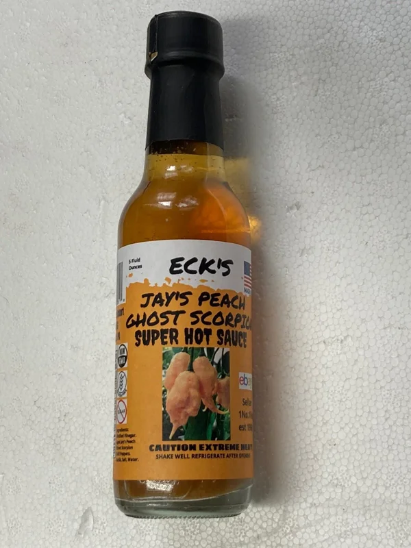 Jay's Peach Ghost Scorpion Super Hot Pepper Sauce - 5 oz Bottle - Image 1