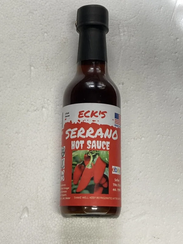 Serrano Hot Pepper Sauce - 5 oz Bottle - Spicy American Flavor with Garlic & Salt - Image 1