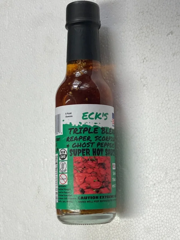 Triple Blend Reaper Scorpion Ghost Super Hot Pepper Sauce 5 oz Bottle - Image 1