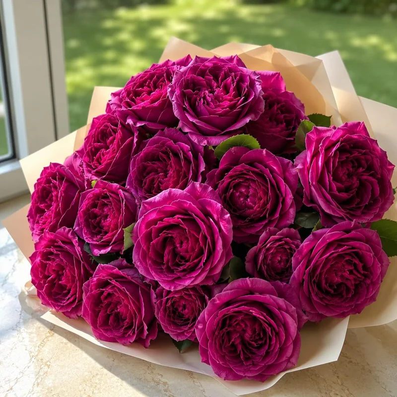 Dark Purple Rose Live Plant - Floribunda Bush, Fragrant Flowers, 4-6 Inch Tall - Image 1