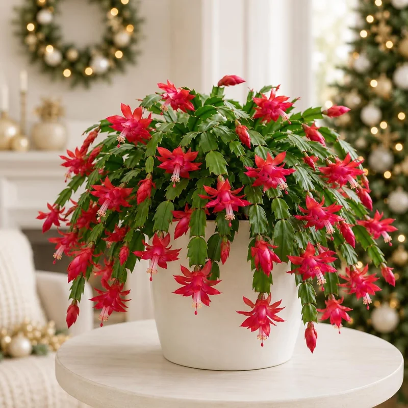 Red Christmas Cactus Live Plants - Set of 2, 4-8 Inch Tall, No Pot - Image 1