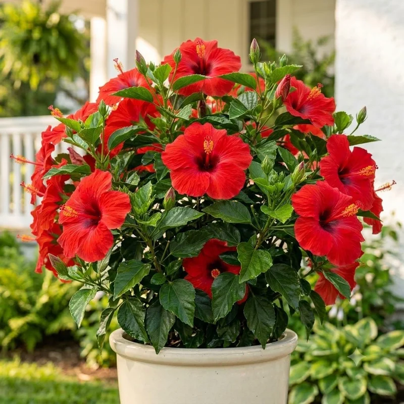 Red Hibiscus Live Plant, Hardy Tropical Shrub, 4-8 Inch Tall - Image 1