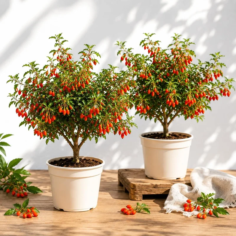 Set of 2 Goji Berry Live Plants for Planting - Red Bush, 4-8 Inch Tall - Image 1