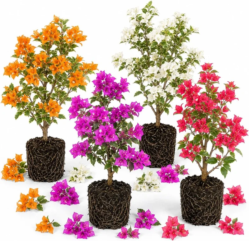 Set of 2 Mixed Bougainvillea Live Plants, 4-7 Inches Tall, Colorful Flowering Vines for Garden & Patio - Image 1