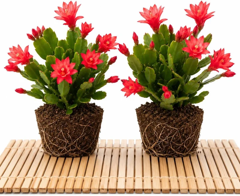 Set of 2 Red Easter Cactus Live Plants, Spring Houseplant, 4-8 Inch Tall - Image 1