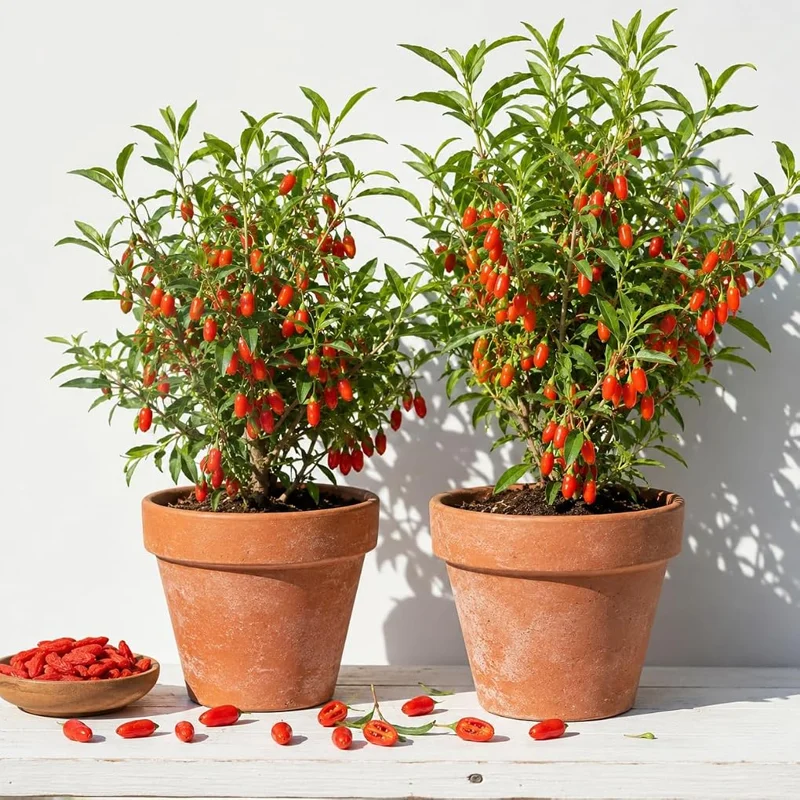 Set of 2 Red Goji Berry Live Plants – Sweet Berry Shrubs, 4-7 Inches Tall, Indoor/Outdoor - Image 1