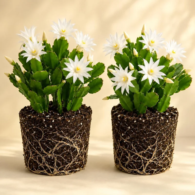 Set of 2 White Easter Cactus Live Plants, 4-8 Inch Tall Houseplants - Image 1